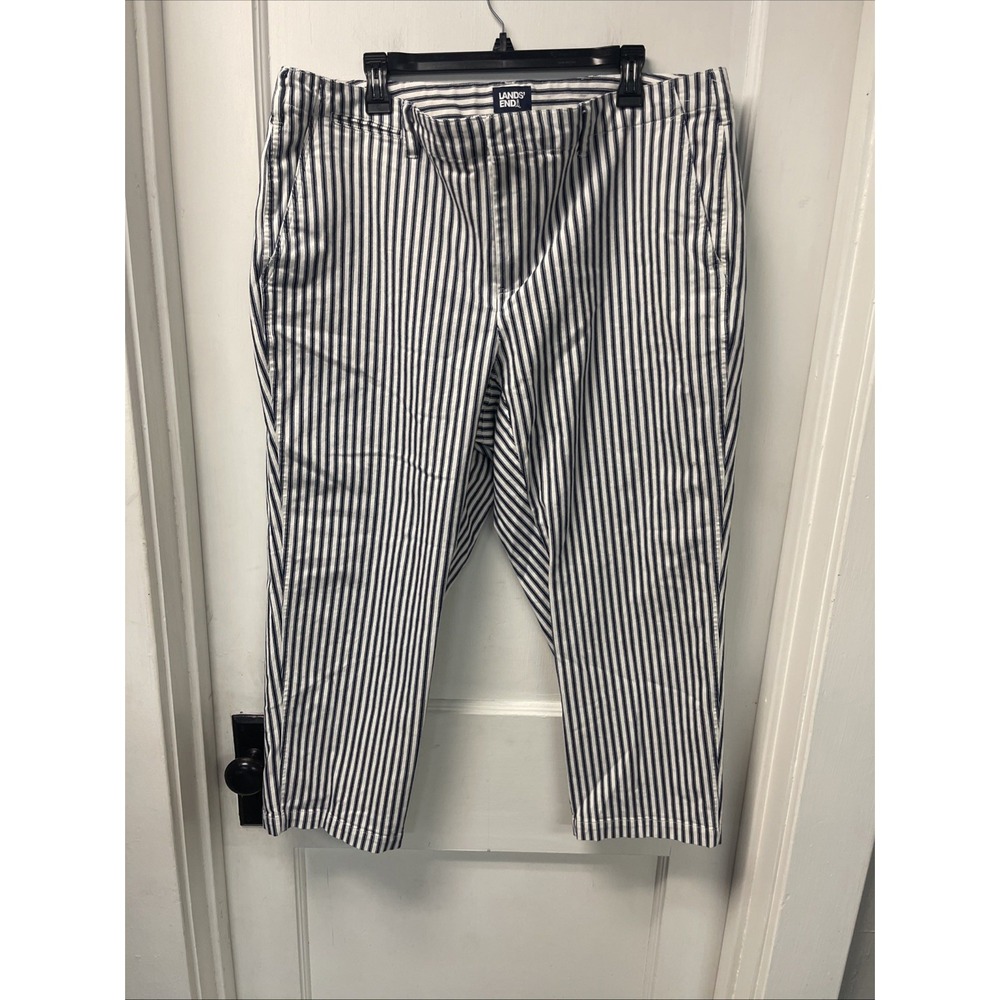 Lands' End Women's 18 Straight Leg Navy & White Stripe Pants